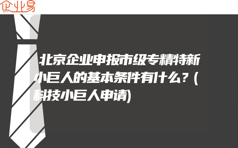 北京企业申报市级专精特新小巨人的基本条件有什么？(科技小巨人申请)