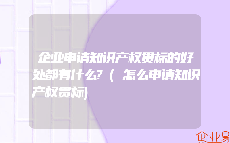 企业申请知识产权贯标的好处都有什么?(怎么申请知识产权贯标)