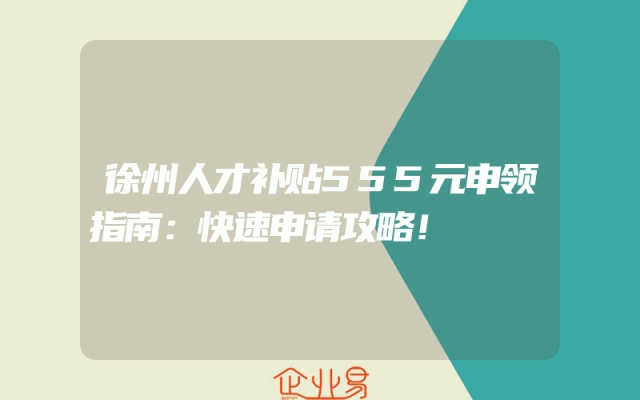徐州人才补贴555元申领指南：快速申请攻略！