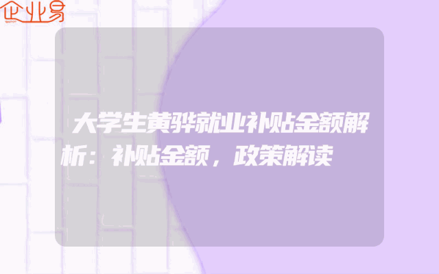 大学生黄骅就业补贴金额解析：补贴金额，政策解读