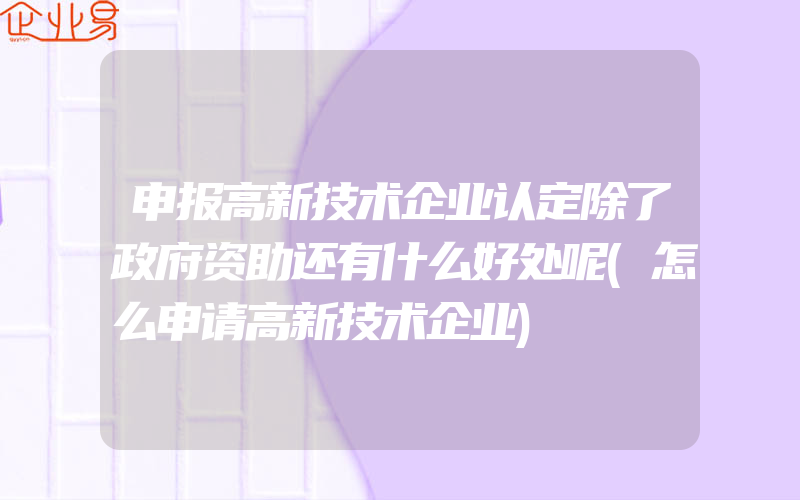 申报高新技术企业认定除了政府资助还有什么好处呢(怎么申请高新技术企业)