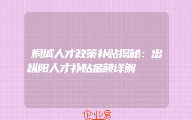 桐城人才政策补贴揭秘：出枞阳人才补贴金额详解