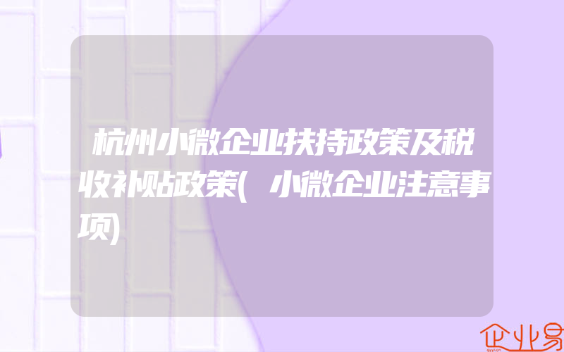 杭州小微企业扶持政策及税收补贴政策(小微企业注意事项)