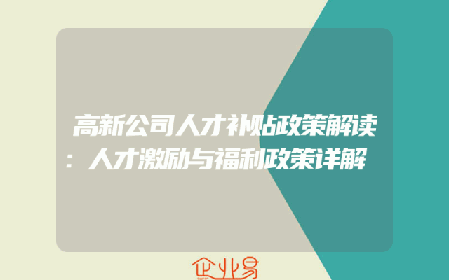高新公司人才补贴政策解读：人才激励与福利政策详解
