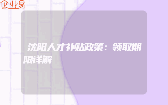 沈阳人才补贴政策：领取期限详解