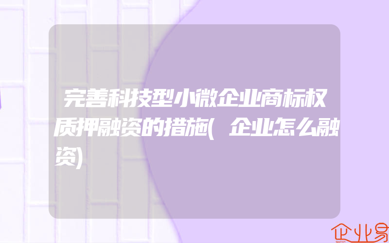 完善科技型小微企业商标权质押融资的措施(企业怎么融资)