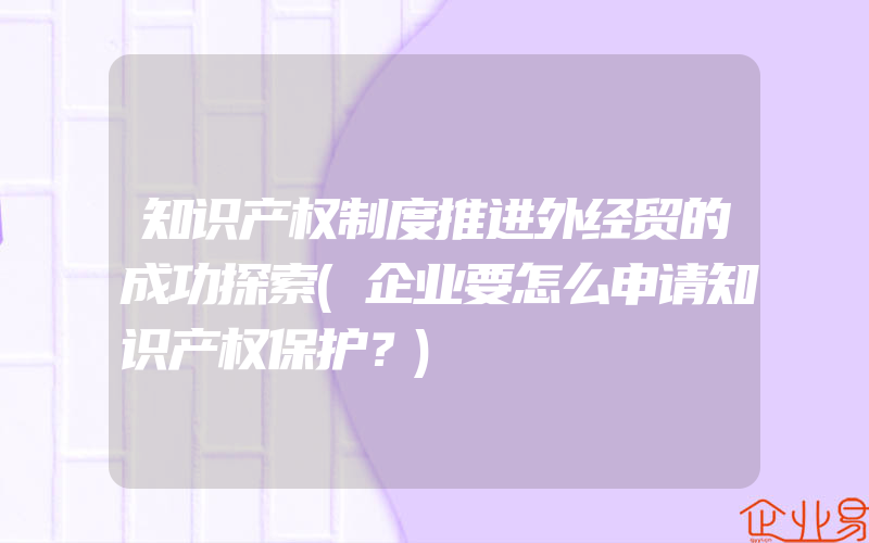 知识产权制度推进外经贸的成功探索(企业要怎么申请知识产权保护？)