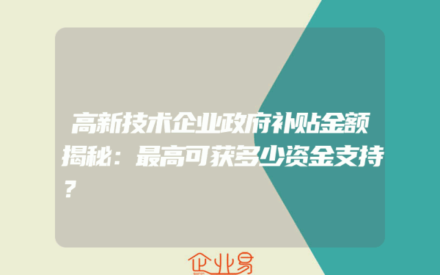 高新技术企业政府补贴金额揭秘：最高可获多少资金支持？