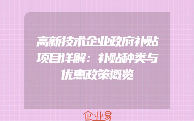 高新技术企业政府补贴项目详解：补贴种类与优惠政策概览