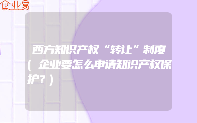 西方知识产权“转让”制度(企业要怎么申请知识产权保护？)