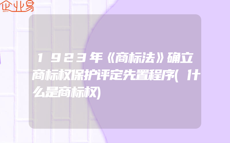 1923年《商标法》确立商标权保护评定先置程序(什么是商标权)