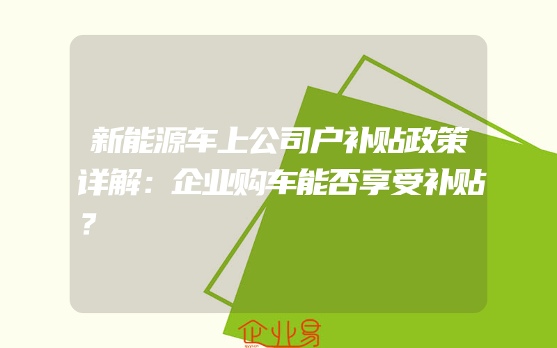 新能源车上公司户补贴政策详解：企业购车能否享受补贴？