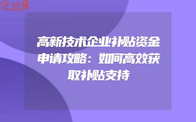 高新技术企业补贴资金申请攻略：如何高效获取补贴支持
