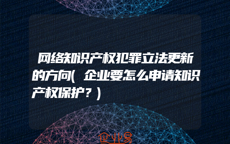 网络知识产权犯罪立法更新的方向(企业要怎么申请知识产权保护？)