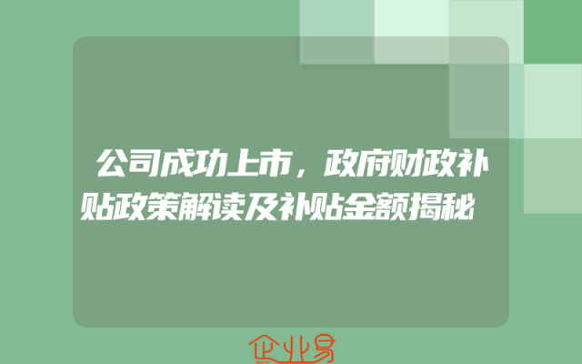 公司成功上市，政府财政补贴政策解读及补贴金额揭秘