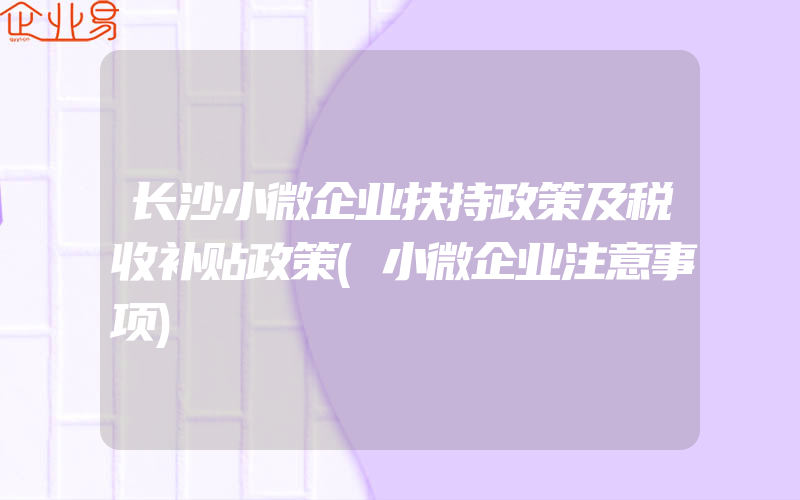 长沙小微企业扶持政策及税收补贴政策(小微企业注意事项)