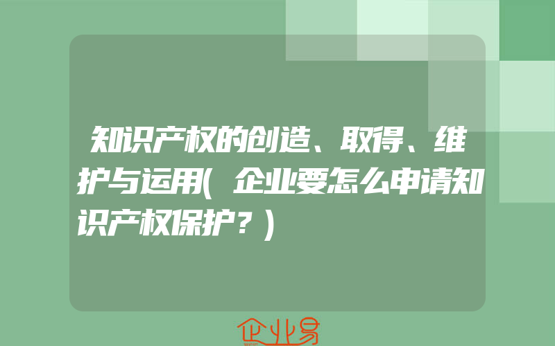 知识产权的创造、取得、维护与运用(企业要怎么申请知识产权保护？)