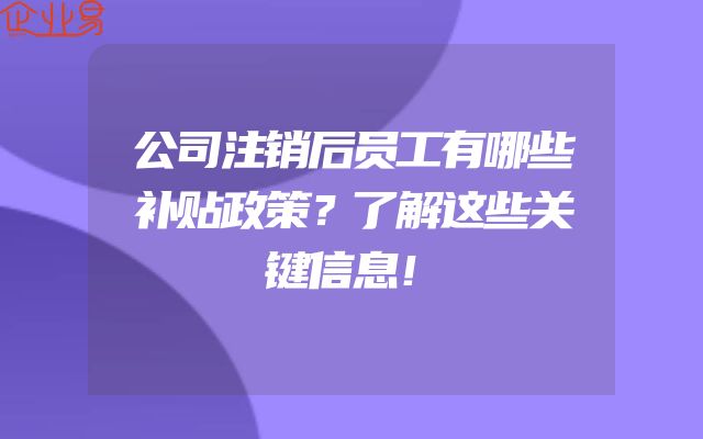 公司注销后员工有哪些补贴政策？了解这些关键信息！