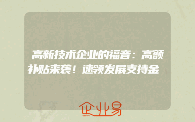 高新技术企业的福音：高额补贴来袭！速领发展支持金
