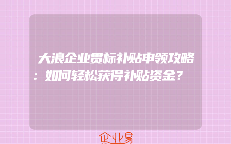 大浪企业贯标补贴申领攻略：如何轻松获得补贴资金？