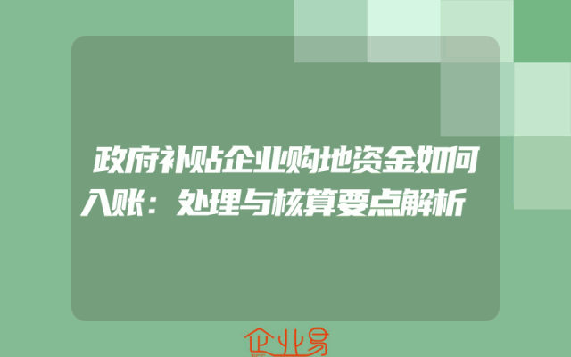 政府补贴企业购地资金如何入账：处理与核算要点解析