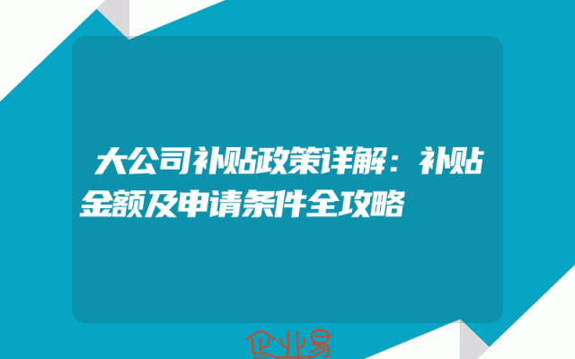 大公司补贴政策详解：补贴金额及申请条件全攻略