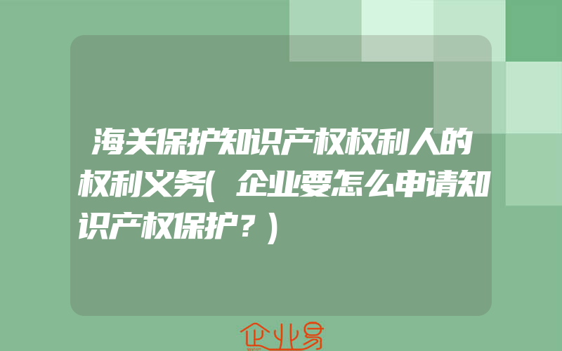 海关保护知识产权权利人的权利义务(企业要怎么申请知识产权保护？)