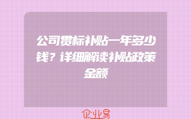 公司贯标补贴一年多少钱？详细解读补贴政策金额