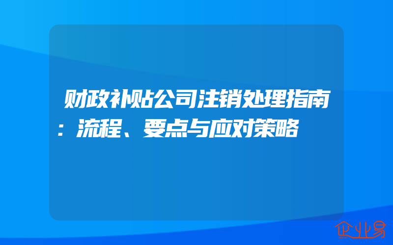 财政补贴公司注销处理指南：流程、要点与应对策略