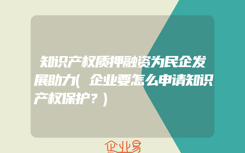 知识产权质押融资为民企发展助力(企业要怎么申请知识产权保护？)