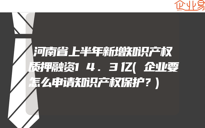河南省上半年新增知识产权质押融资14.3亿(企业要怎么申请知识产权保护？)