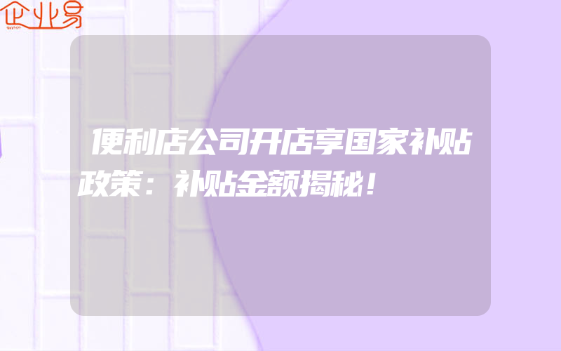 便利店公司开店享国家补贴政策：补贴金额揭秘！