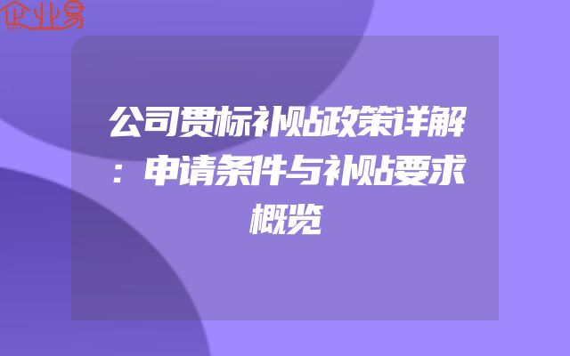 公司贯标补贴政策详解：申请条件与补贴要求概览