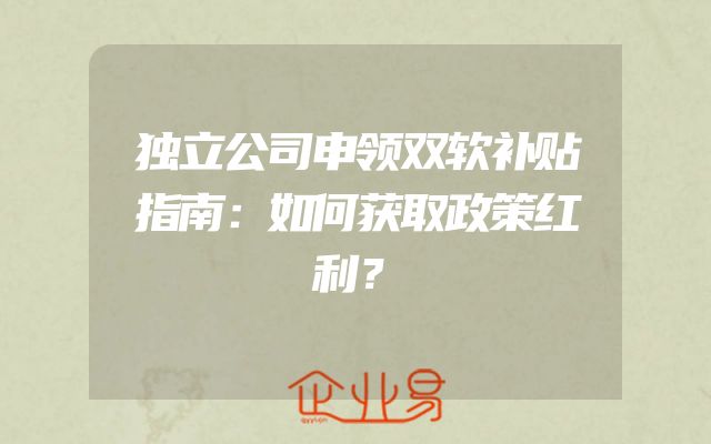 独立公司申领双软补贴指南：如何获取政策红利？