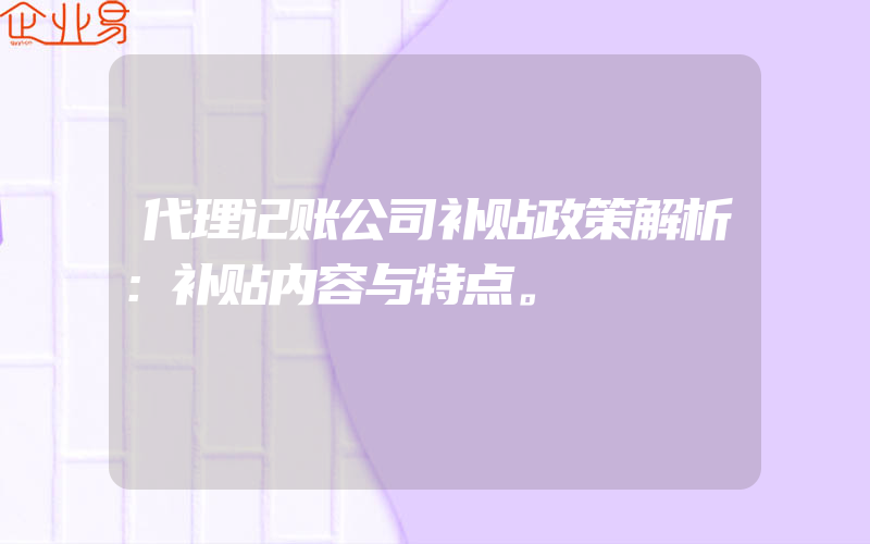 代理记账公司补贴政策解析：补贴内容与特点。