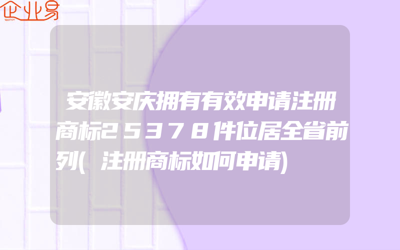 安徽安庆拥有有效申请注册商标25378件位居全省前列(注册商标如何申请)