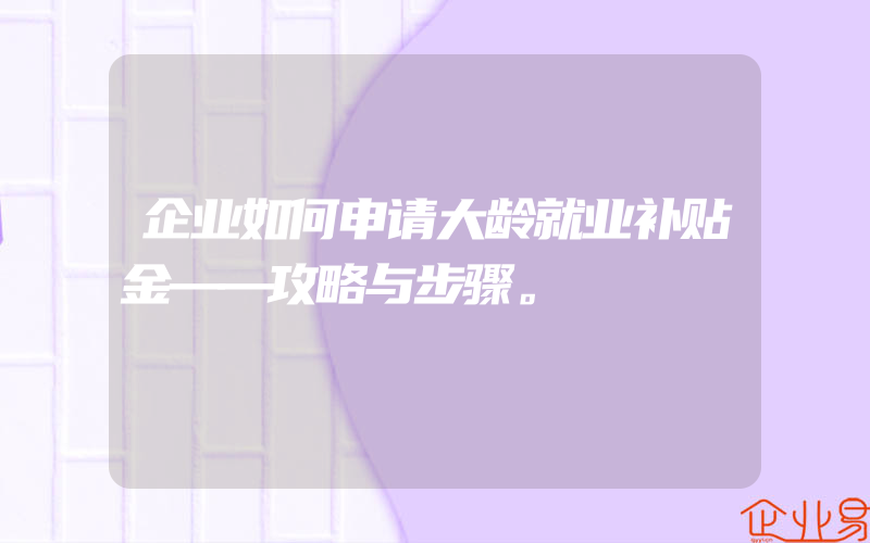 企业如何申请大龄就业补贴金——攻略与步骤。