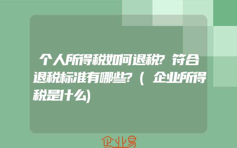 个人所得税如何退税?符合退税标准有哪些?(企业所得税是什么)