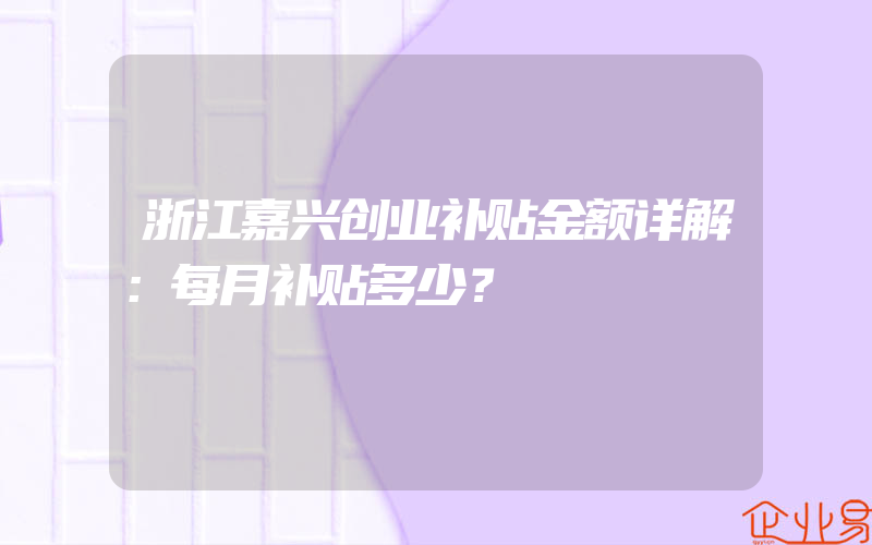 浙江嘉兴创业补贴金额详解：每月补贴多少？