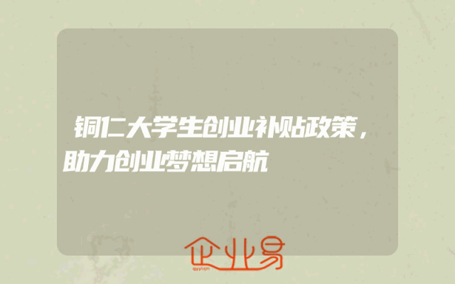 铜仁大学生创业补贴政策，助力创业梦想启航