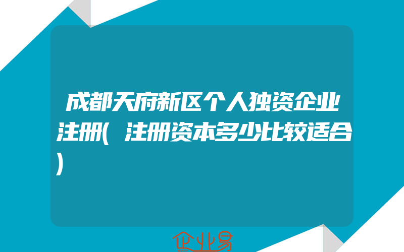 成都天府新区个人独资企业注册(注册资本多少比较适合)