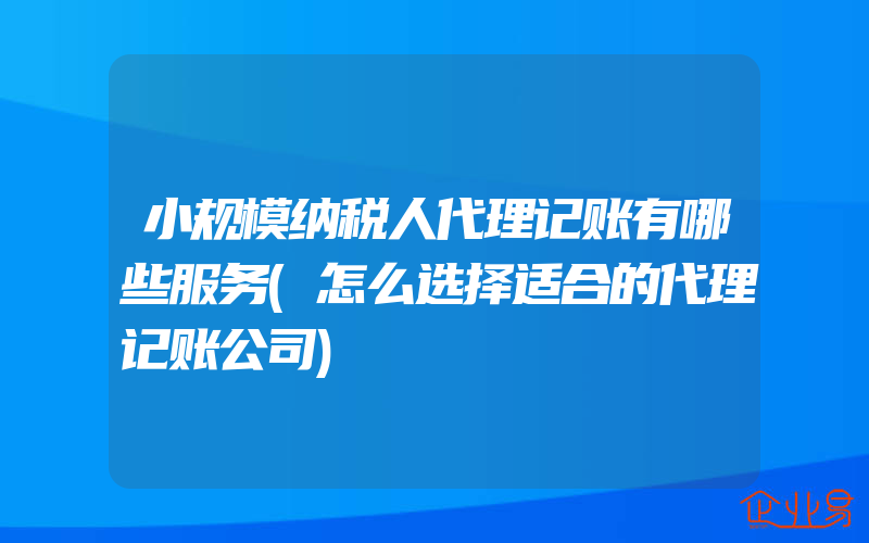 小规模纳税人代理记账有哪些服务(怎么选择适合的代理记账公司)