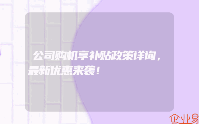 公司购机享补贴政策详询，最新优惠来袭！