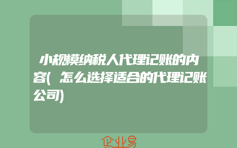 小规模纳税人代理记账的内容(怎么选择适合的代理记账公司)