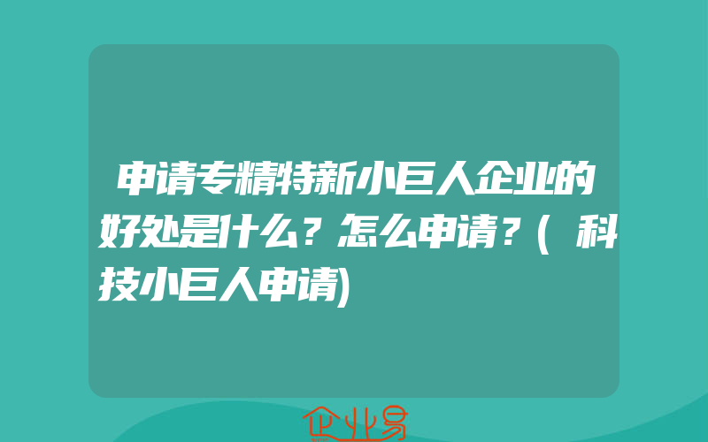 申请专精特新小巨人企业的好处是什么？怎么申请？(科技小巨人申请)