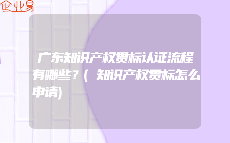 广东知识产权贯标认证流程有哪些？(知识产权贯标怎么申请)