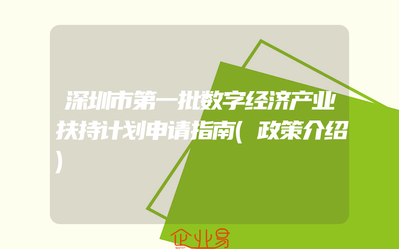 深圳市第一批数字经济产业扶持计划申请指南(政策介绍)