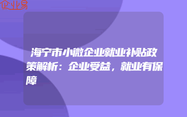 海宁市小微企业就业补贴政策解析：企业受益，就业有保障