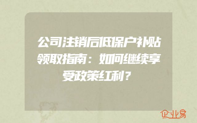 公司注销后低保户补贴领取指南：如何继续享受政策红利？