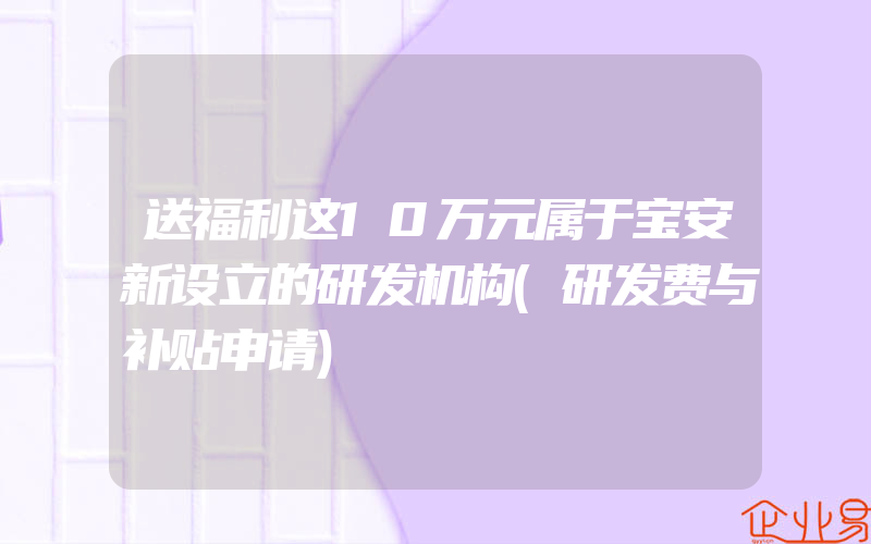 送福利这10万元属于宝安新设立的研发机构(研发费与补贴申请)